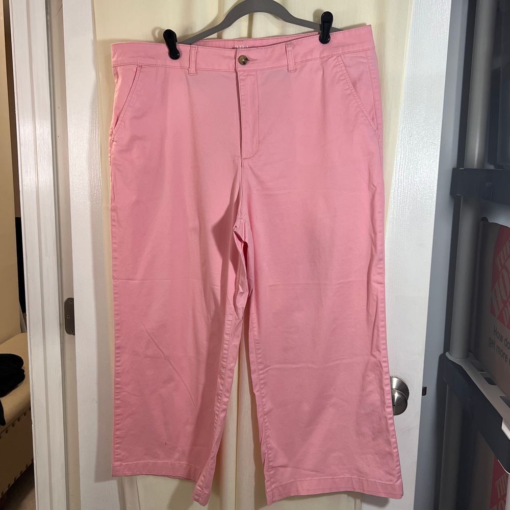 Cropped Wide Leg Pants Cotton Blend Casual Pink Trousers Workwear Size 18